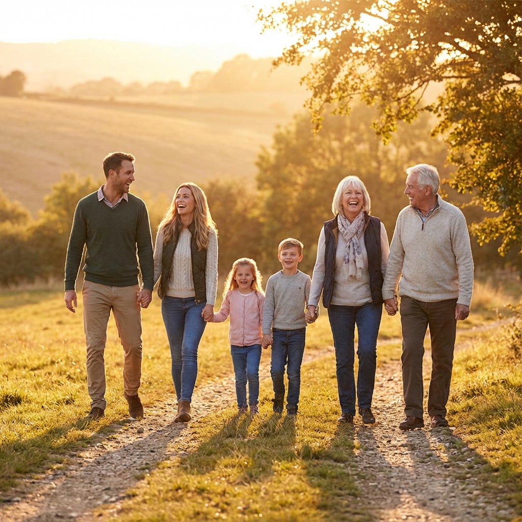 Happy family walking together